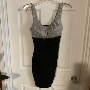 Ruby Rox Dress Women’s Size Small Bodycon Sequins Silver Black Scoop Neck